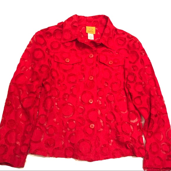 Ruby Rd. Red sheer button collar top - Picture 1 of 9